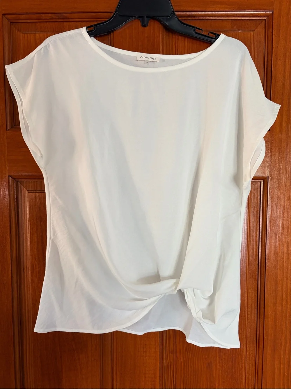 Olivia Grey White Knot-Front Cap Sleeve Blouse - Picture 1 of 2